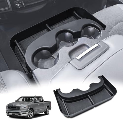 Cup Holder Center Console Organizer Compatible with 2013-2024 Dodge RAM(1500/1500 Classic/2500/3500) Accessories, Front Console Storage Box Tray [Only fit Jump Seat with 3 Cup Holders]