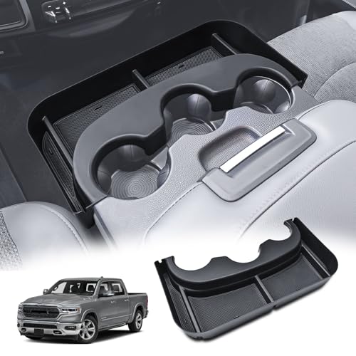 Cup Holder Center Console Organizer Compatible with 2013-2024 Dodge RAM(1500/1500 Classic/2500/3500) Accessories, Front Console Storage Box Tray [Only fit Jump Seat with 3 Cup Holders]