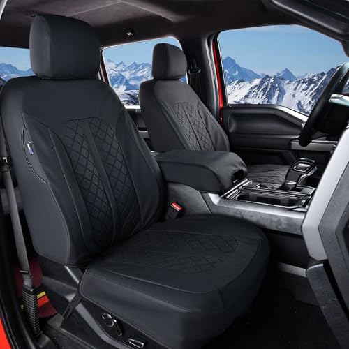 Truckiipa Leather F150 Seat Covers Front Seat Cover Truck Seat Protector Custom Fit for 2015-2026 Ford F150 SuperCrew, 2017-2026 F250 F350 F450 Super Duty Crew Cab, Front Pair, Black - color: Black, size: Front Pair