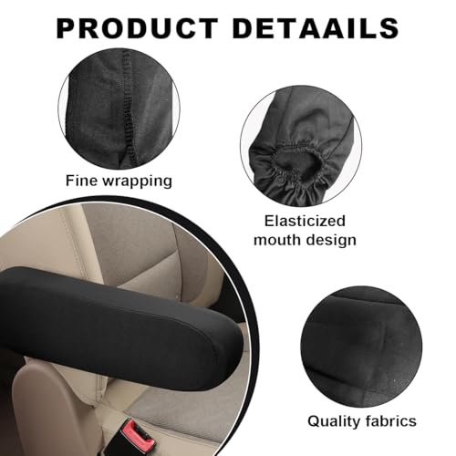KVAEY 2 PCS Car Front Seat Armrest Covers, Elastic Fabric Stretch Car Seat Armrest Protectors, Soft Front Seat Armrest Cover Replacement, Universal Vehicle Accessories for Cars (Black) - color: Black