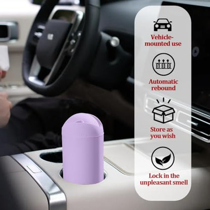 Car Trash Can with Lid, Portable Silicone Vehicle Cup Holder Dustbin Garbage Can, Compact Round Automobile Interior Rubbish Bin Garbage Container, Universal for RV Truck SUV (Purple) - color: Purple