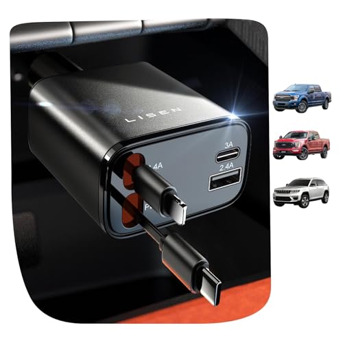 LISEN Retractable Car Charger 4 in 1 for Cars, 69W Retractable USB C Car Charger with 31.5in Cable, Fast Charging for iPhone 17 16 15 14 13 12 Pro Max Plus, Compact Cars Accessories for Daily Driving - color: Black