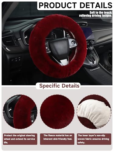 Cute Fluffy Steering Wheel Cover - 14-15 inch Fuzzy Warm Soft Plush Wool Fur Car Accessory for Women, Men, Girls (Burgundy) - color: Burgundy