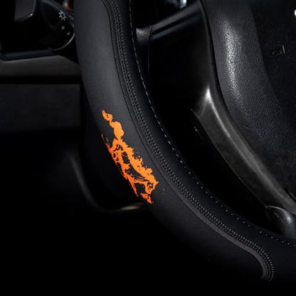 Custom-fit Steering Wheel Cover, Premium Leather Car Cover, Non-Slip, Breathable Red Horse - color: coverredhorse