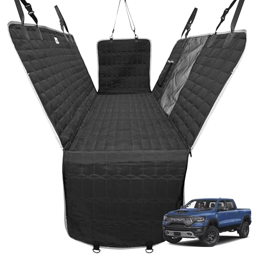 Dog Car Seat Cover for Trucks, Waterproof Back Seat Hammock with Mesh Window and Side Flaps, Rear Protector for Ford F150 Ram 1500 Silverado Sierra - color: Hammock-Black&Gray, size: Truck Bench-61"W