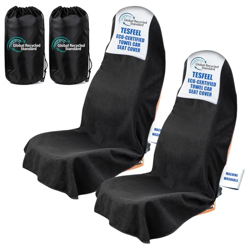 Car Seat Cover Towel GRS Certified Recycled, Waterproof & Washable, Non-Slip Universal Fit for Cars SUVs Trucks, Sweat Protection for Gym, Kids, Pets & Travel (Black, 2 Pack) - color: Black, size: Front-2pcs