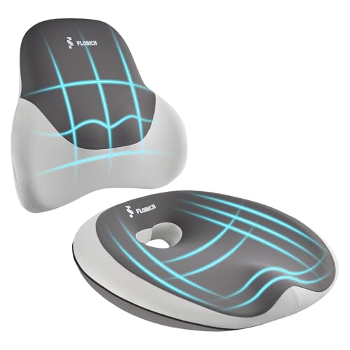 FLORICH Seat Cushion Lumbar Support Pillow for Office Chair, Car Lower Back Support, Ergonomic Desk Chair Pillow for Butt and Back Support of Memory Foam Seat Pad(Grey) - color: Grey, size: 2 piece