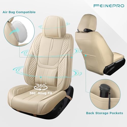 Car Seat Covers Full Set - Universal Seat Covers for Cars SUV Truck – Faux Leather Automotive Seat Covers, Breathable & Waterproof Front and Rear Seat Protectors, Fit for Most Cars-Beige - color: Beige