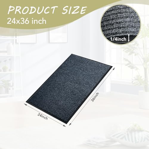 Front Door Mat,2'x3'Indoor Outdoor Door Mat,Heavy Duty Durable Welcome,Commercial Floor Mats Inside Outside Entrance, Waterproof All-Season, All-Weather Non Slip Backing Doormat for Entryway,Black