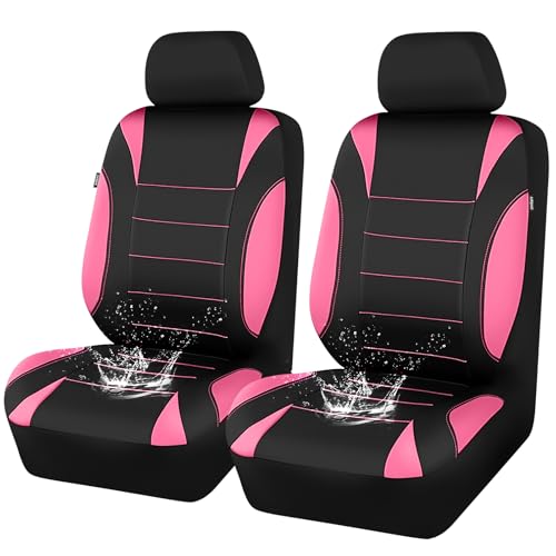 CAR PASS Waterproof Car Seat Covers Front Seats Only with 5mm Composite EVA, Neoprene Car Seat Cover Separate Headrest Cover, Quick Setup Universal Fit for Car SUV Trucks,Airbag Compatible Black Pink - color: Pink Black Front