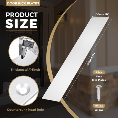 uxcell Door Kick Plate, 8 x 34 Inches Anodized Aluminum Kick Plate Door Plate, 1.5mm (1/16 Inch) Thickness, for Exterior Front Door or Back Door, Silver (Single Pack) - color: Silver, size: 8 x 34 Inch