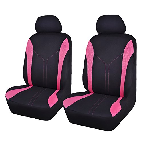 Flying Banner Car Seat Covers Front Seats Mesh Fabric Rear Bench Split Polyester Cover Easy Installation SUV CAR Woman Lady Femal (Front Set, Black Pink) - color: Black Pink, size: Front Set