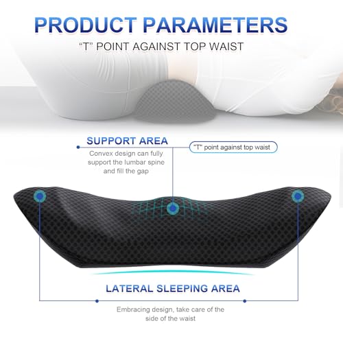 Lumbar Support Pillow, Ergonomic Back Cushion for Office Chair with Adjustable Straps & Detachable Breathable Cover,Memory Foam Car Lumbar Pillow, Back Support Pillow for Car, Office,Bed Rest(Black)
