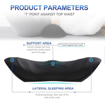 Lumbar Support Pillow, Ergonomic Back Cushion for Office Chair with Adjustable Straps & Detachable Breathable Cover,Memory Foam Car Lumbar Pillow, Back Support Pillow for Car, Office,Bed Rest(Black)