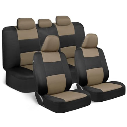 BDK PolyPro Car Seat Covers Full Set in Beige on Black – Front and Rear Split Bench Seat Covers for Cars, Easy to Install Car Seat Cover Set, Car Accessories for Auto Trucks Van SUV - color: Beige/Black
