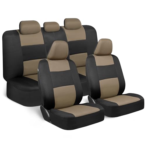 BDK PolyPro Car Seat Covers Full Set in Beige on Black – Front and Rear Split Bench Seat Covers for Cars, Easy to Install Car Seat Cover Set, Car Accessories for Auto Trucks Van SUV - color: Beige/Black