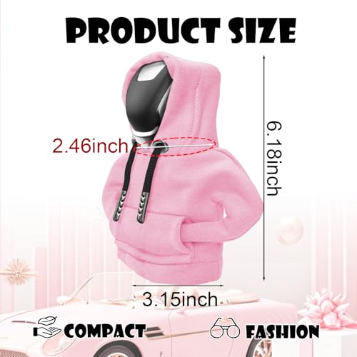 Pink Car Gear Shift Hoodie, Universal Mini Knob Hoodie for Cars Shifter, Cute Automotive Protector Decorations Gadgets for Women Men