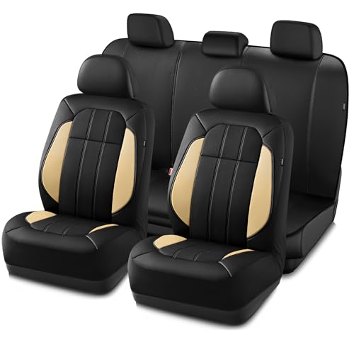 Road Comforts Car Seat Covers, Breathable Leather Seat Covers, Car Seat Covers Full Sets Airbag Compatible, Automotive Seat Covers for Most Cars, Vans, Trucks, SUV - Beige - color: beige, size: Full Sets