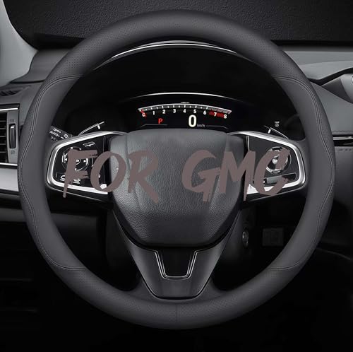 Leather Car Steering Wheel Cover, Breathable Laser-Perforated, Pure Black Double Lines, Premium Texture, 14.5-15 Inch for GMC - color: Pure black dual lines, size: For GMC