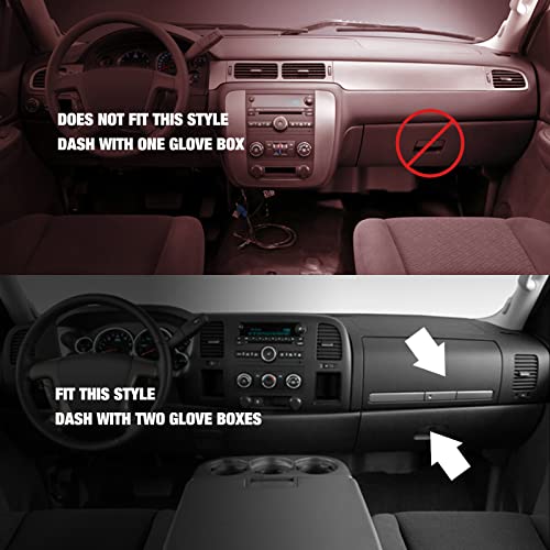 Dashboard Dash Cover Mat Carpet Compatible with 07-13 GMC Sierra Chevy Silverado(LSLT,or Work Truck ONLY) with Two Glove Boxes(Black) - size: 2007-2013 GMC Sierra
