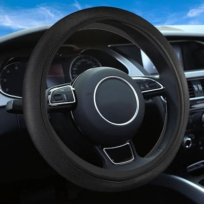 Black Mesh Steering Wheel Cover, Universal 15 inch, Elastic Stretch Microfiber Breathable Ice Silk Cover, Anti-Slip, Odorless, Sweat Absorption, Warm in Winter and Cool in Summer - color: Mesh Black