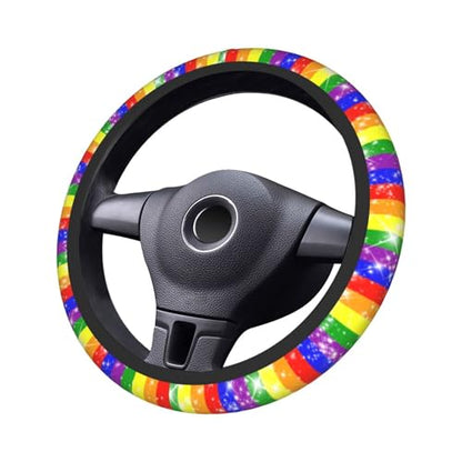 Rainbow Gay Steering Wheel Covers - lesbianism Progress Pride Flag Non Slip Neoprene Steering Wheel Protector Covers Universal 15 inch for Men Women Universal Gay Car Steering Wheel Cover - color: Rainbow Gay
