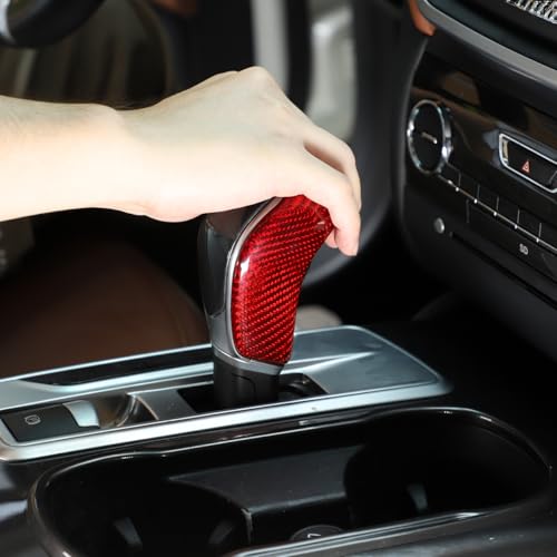 Car Real Carbon Fiber Gear Head Knob Trim Cover Fit for Maserati Ghibli/Quattroporte/Levante 2013-2018 Center Console Gear Knob Trim Cover Interior Accessories (Red Carbon Fiber)