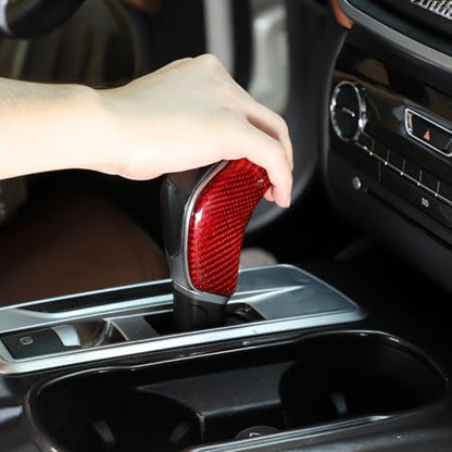 Car Real Carbon Fiber Gear Head Knob Trim Cover Fit for Maserati Ghibli/Quattroporte/Levante 2013-2018 Center Console Gear Knob Trim Cover Interior Accessories (Red Carbon Fiber)