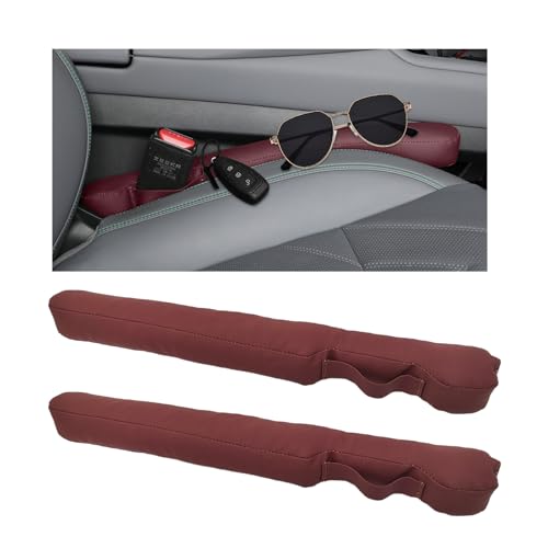 2PCS Leather Car Seat Gap Filler, No-Drop Seat Side Gap Plug Crevice Blocker with Securing Strap, Elastic Filler Block The Gap Between Seats & Console for Truck SUV Sedan (Wine Red) - color: Wine Red