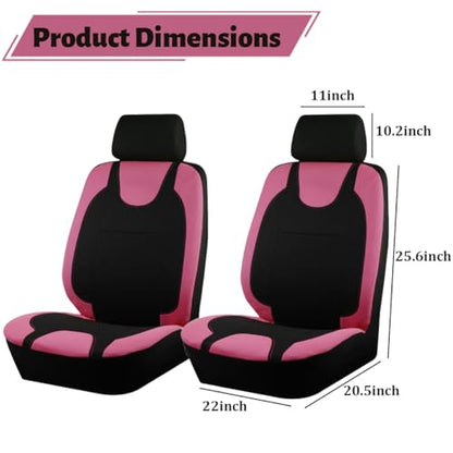 Car Seat Covers Full Set, Polyester Vehicle Front ＆ Rear Bench Seat Protectors with 5 Headrest Covers, Automotive Interior Chair Protection Accessories, Universal Fit (Pink) - color: Pink