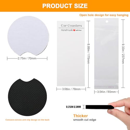 100Pcs Sublimation Car Coasters Blanks Set, 50 Pcs 2.75/0.25 in Neoprene Round Opening Sublimation Coasters, 25Pcs Self-Seal Bags & 25Pcs Car Coaster Display Cards for Sublimation DIY Funny Crafts - color: 2.75in-white-50pcs