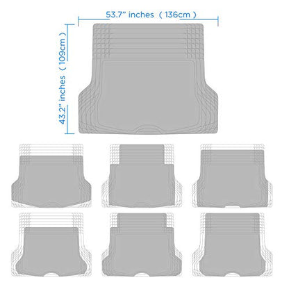BDK OF-713 Diamond Grid Rubber Car Floor Mats, Universal Front & Rear Combo Set with Trunk Cargo Mat Liner for Car Sedan SUV Van, Heavy Duty All Weather Trim to Fit