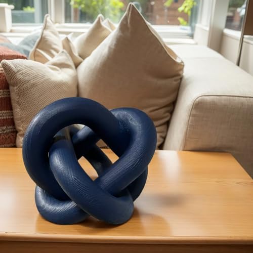 Wood Knot Link Chain Decor Hand-Carved Coffee Table and Shelf Decorative Object for Farmhouse, Rustic, Boho, Modern Living and Bedroom Spaces (Blue)