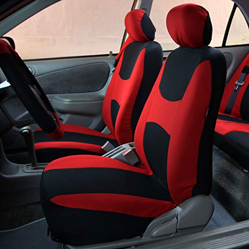TLH Light & Breezy Flat Cloth Seat Covers Front, Airbag Compatible-Universal Fit for Cars, Auto, Trucks, SUV (Red) - color: Red