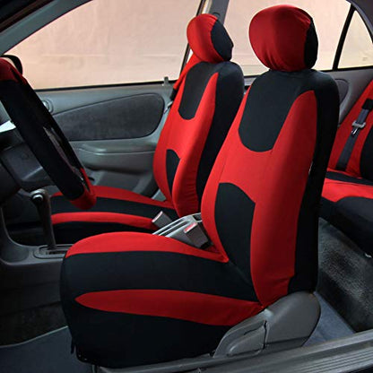 TLH Light & Breezy Flat Cloth Seat Covers Front, Airbag Compatible-Universal Fit for Cars, Auto, Trucks, SUV (Red) - color: Red
