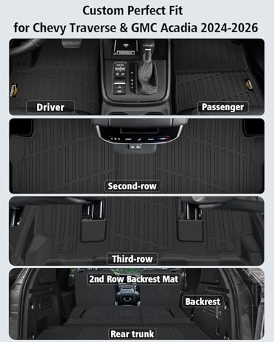 Floor Mats for Chevy Traverse 2024-2026 & GMC Acadia 2024-2026 & Buick Enclave 2025-2026 (Only 7 Seats) All Weather TPE Set Cargo Liner Door Sill Protectors Accessories, Black - size: For GMC Acadia 7 seats 2024-2026