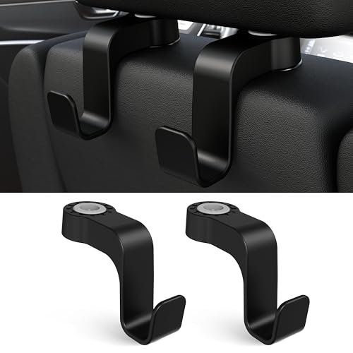 Car Seat Hooks Anti-Drop Headrest Storage Hanger Universal Fit Automotive Organizer for Purse Bag Coat Black 2 Pack