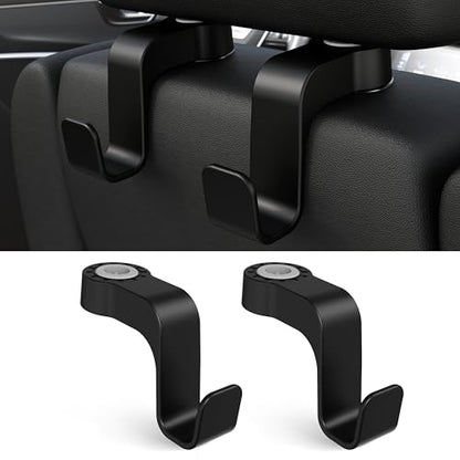 Car Seat Hooks Anti-Drop Headrest Storage Hanger Universal Fit Automotive Organizer for Purse Bag Coat Black 2 Pack
