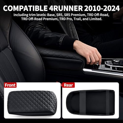 Center Console Armrest Cover Compatible with Toyota 4Runner 2010-2024 Accessories, Premium Leather Arm Rest Cover Pad, Car Middle Console Cover (Black) - size: 2010-2024 Toyota 4Runner