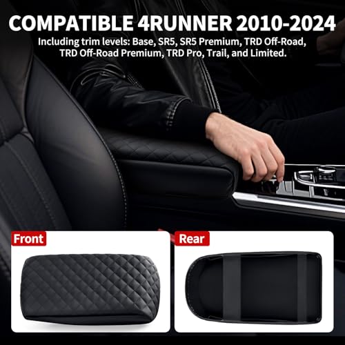 Center Console Armrest Cover Compatible with Toyota 4Runner 2010-2024 Accessories, Premium Leather Arm Rest Cover Pad, Car Middle Console Cover (Black) - size: 2010-2024 Toyota 4Runner