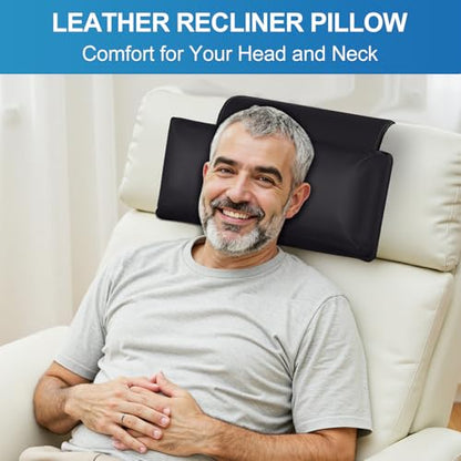 Leather Recliner Pillow, Adjustable Neck & Head Support Pillow, Pu Leather Non-Slip Headrest for Recliner Chair, Couch, Office Chair, Sofa