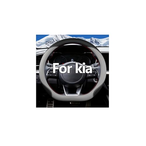 D-Shape Steering Wheel Cover for Kia - Custom Fit Sportage/Sorento/Telluride/EV6, Flat Bottom Non-Slip Grip & Easy Install (Grey) - color: Gray