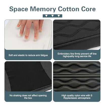 Wavy Quilted Car Armrest Cover, Premium Leather Auto Center Console Pad, Universal Armrest Cushion Protector for Car, Truck, Sedan, SUV, Anti-Scratch Soft Waterproof Console Cover (Black)