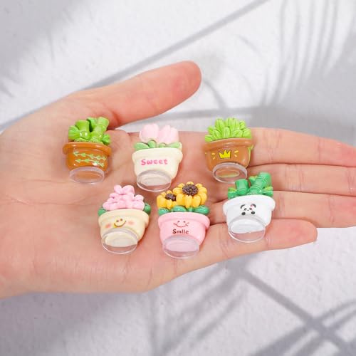 6Pcs Mini Car Ornament, Dashboard Decorations, Cute Fresh Faux Potted Plants Car Decor Desktop Miniature Pottery Planter for Car Interior Accessories