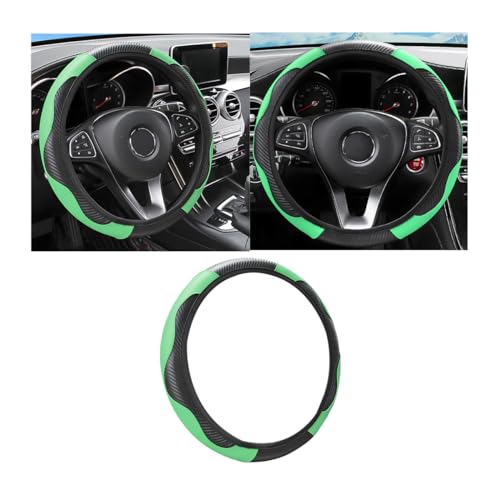 Osilly Car Steering Wheel Cover, 15 inch Carbon Fiber Microfiber PU Leather Elastic Steering Wheel Protector for Men Women, Anti-Slip Breathable Car Interior Accessories for Most Cars (Green) - color: Green
