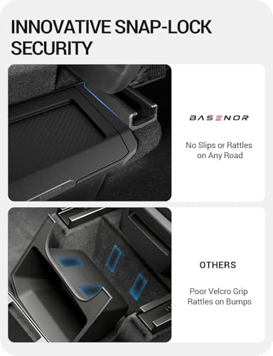 BASENOR Tesla Model Y Juniper Rear Center Console Organizer, TPE Dustproof Trash Can with Anti-Slip Lid, Garbage Bin Backseat Storage Box for 2025 2026 Model Y