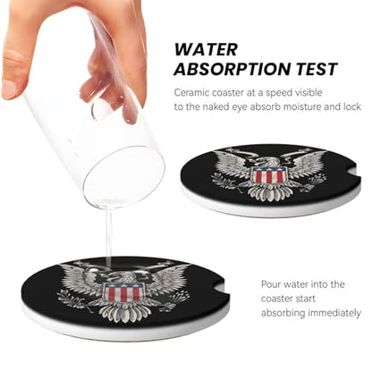 Absorbent Ceramic Car Coasters for Cup Holders, Bald Eagle Design 2.56" Anti Slip Universal Drink Cup Coasters for Women Men (2 Pack) - color: Bald Eagle
