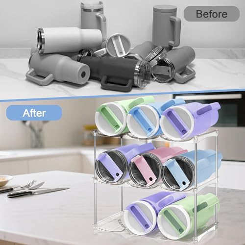 Stackable Water Bottle Organizer - Large Compartment Stanley Cup Holder, Water Bottle Holder for Stanley Tumbler 40oz, Tumbler Organizer Kitchen Pantry Organization and Storage, 4 Tier Storage Rack - size: 12-Bottle