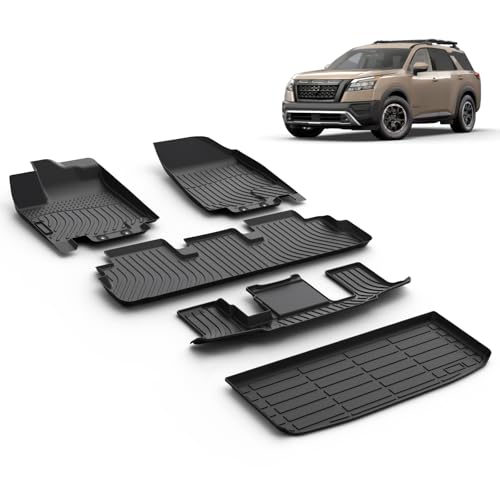 All Weather Car Floor Mats & Cargo Liner Set Fit for Nissan Pathfinder 7 Seat 2022 2023 2024 2025 2026 Floor Liners Trunk Liner Pathfinder Cargo Mat Accessories Black - style: 4)For Nissan Pathfinder 7 Seater 2022-2026 Full Set