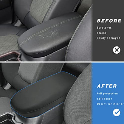 INTGET Center Console Armrest Cover for Toyota RAV4 Accessories 2025 2024 2023 2022 2021 2020 2019 Leather Middle Console Lid Cover Arm Rest Covering Car(Black with Cushion Flat) - color: black with cushion flat